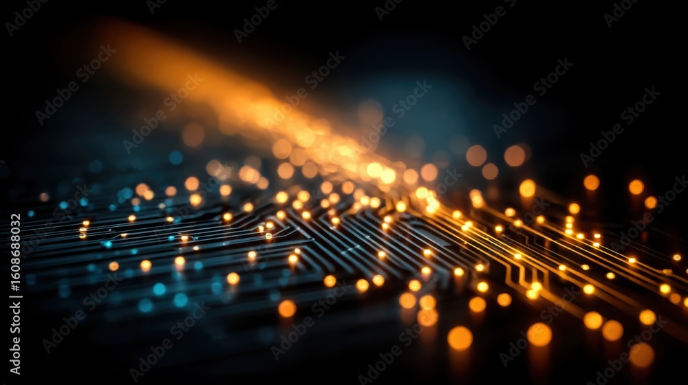 Aufkleber intricate circuit board with illuminated lights showcasing advanced technology and digital connectiv