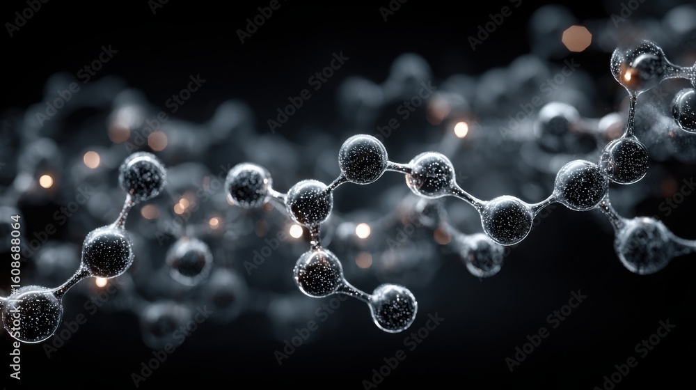 Poster complex molecule with multiple atoms interconnected displaying chemical interactions and scientific 