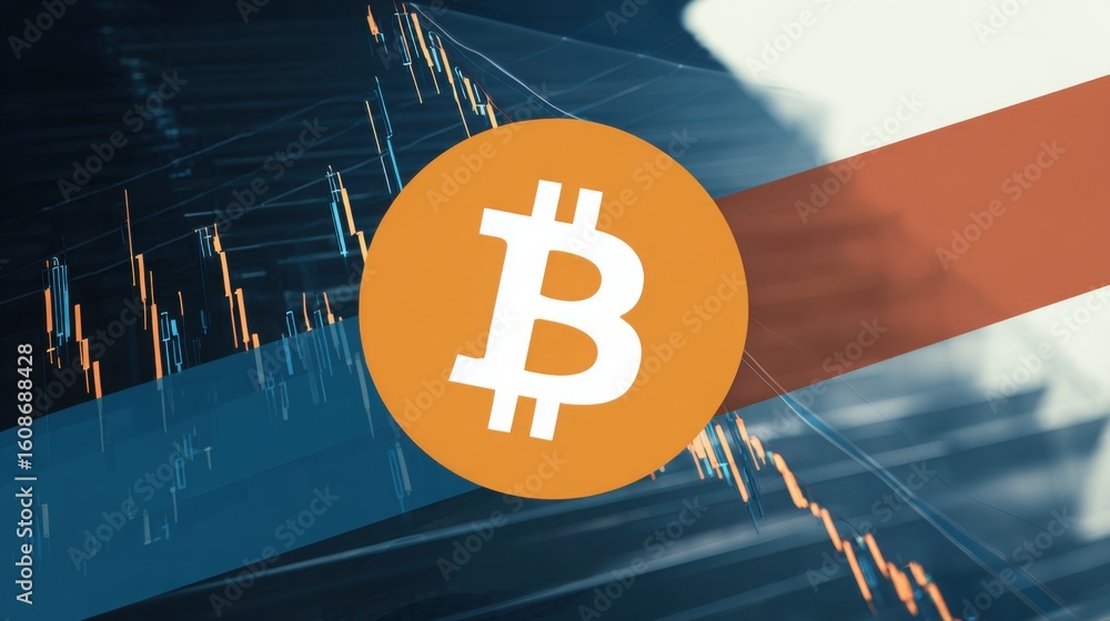 Poster colorful bitcoin in a rectangular design indicating the importance of cryptocurrency in the modern f