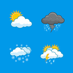 Weather Forecast Icons Set with Sun Clouds Rain Snow and Lightning