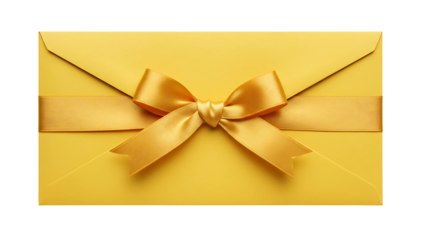 Yellow envelope with a decorative yellow ribbon and bow, isolated on transparent background for gift-giving, celebrations, and special occasions.