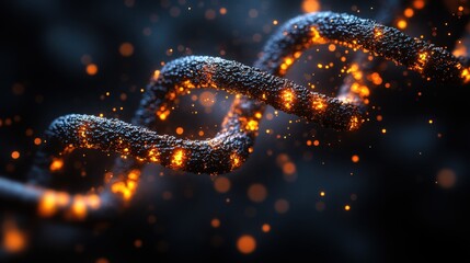 A stylized representation of a DNA double helix with glowing elements.