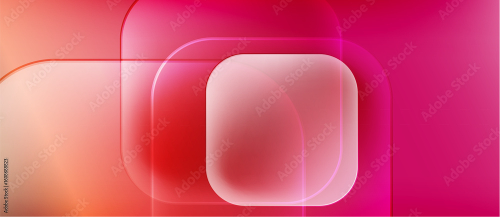 Poster abstract composition. overlapping squares, gradients, pinks, reds create modern visual effect. smoot