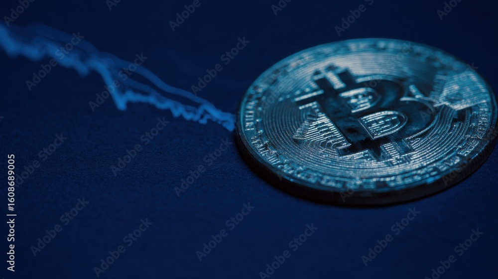 Poster single bitcoin coin isolated on white background representing concepts of cryptocurrency and economi