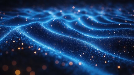 A mesmerizing wave of blue light and particles creating an ethereal, digital landscape.
