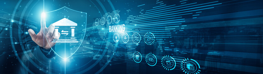 Financial analyst protecting assets banking systems, digital transactions compliance security automation risk management fintech solutions customer identity performance tracking.