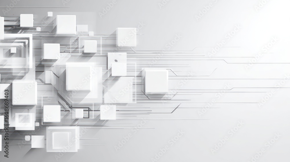 Poster abstract digital design with white cubes and circuit lines
