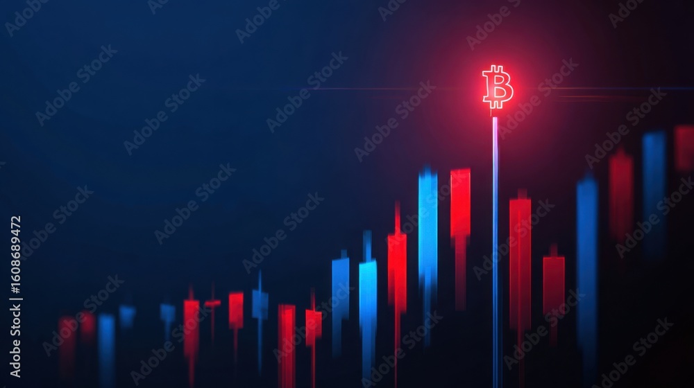 Poster red and blue chart displaying data trends in financial markets representing analysis and investment 