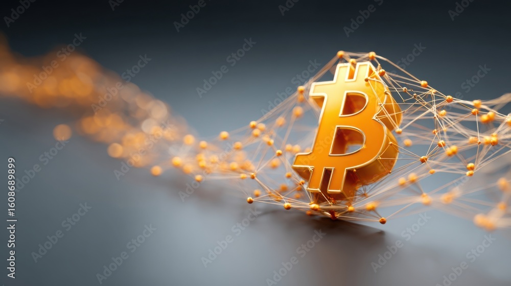 Poster golden bitcoin symbol representing price channel boundaries in cryptocurrency trading market dynamic