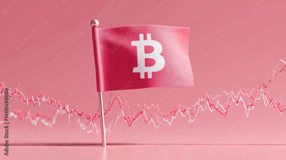 Poster vibrant flag displaying bitcoin as a vanguard concept on cryptocurrency chart indicating market move
