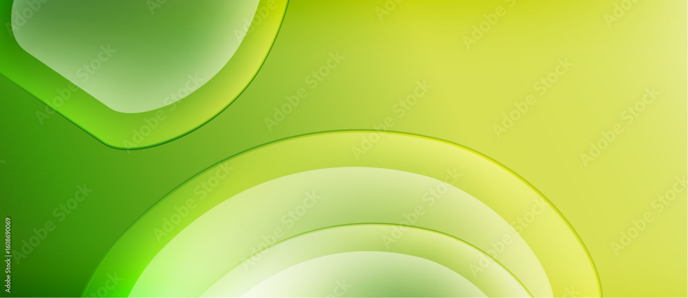 Poster abstract green background. smooth curves create layered effect. light gradients suggest depth, moder