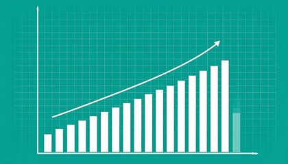 Upward trending bar graph on teal grid