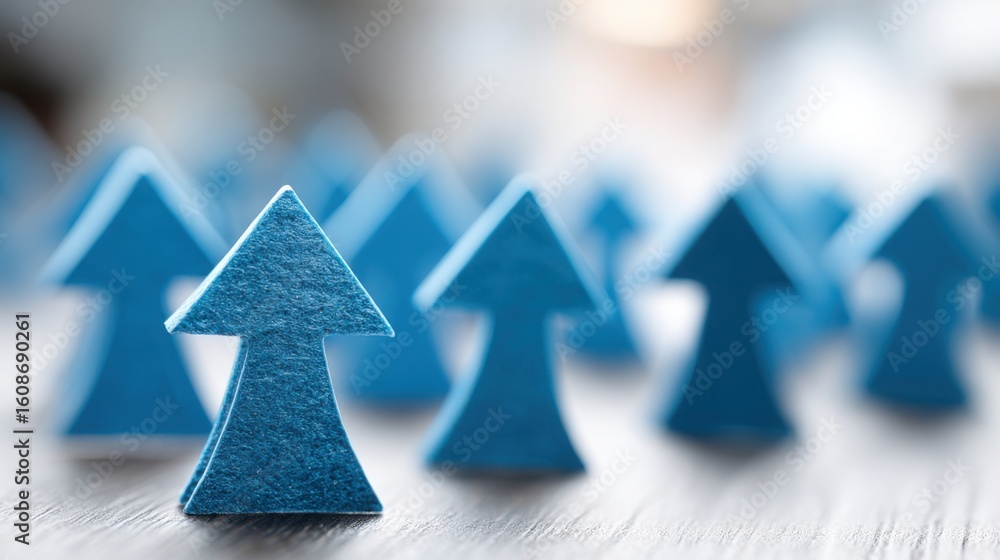 Poster abstract representation of blue paper trees illustrating business growth alignment and connection in