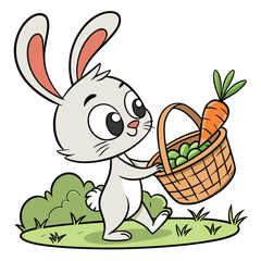 Cute cartoon rabbit holding a carrot in a happy spring illustration