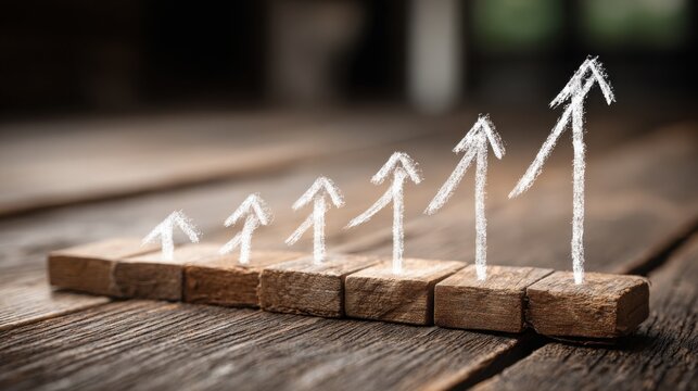 Wooden block with a line of white chalk representing business growth alignment concepts in a minimalist abstract design