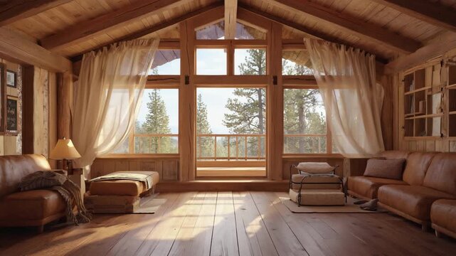 he interior of a rustic yet refined forest cabin