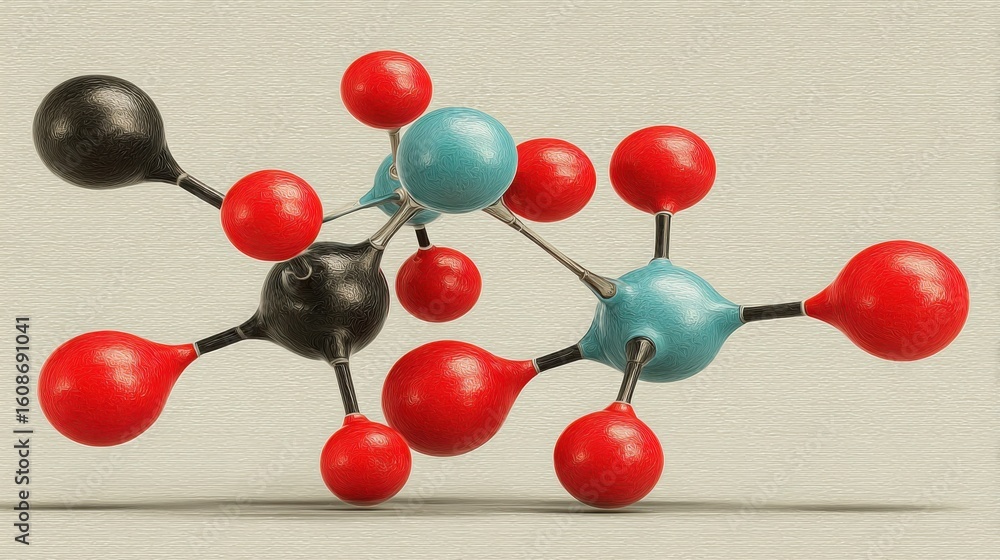 Poster molecule with red and blue spheres representing cross-functional squad in a sleek layout icon concep