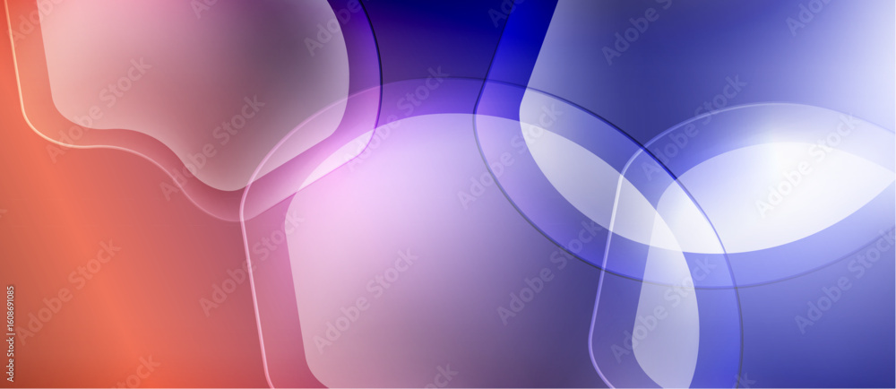 Poster abstract fluid shapes blend, creating vibrant color gradients. soft curves overlap, suggesting movem