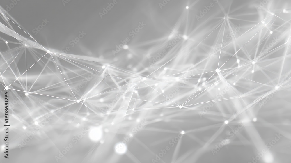 Poster abstract network of interconnected points and lines. gray, white tones