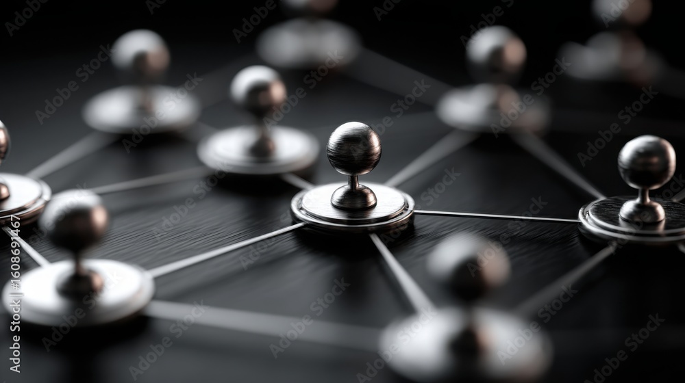 Aufkleber a collection of spheres arranged on a black surface illustrating growth team matrix and node concept
