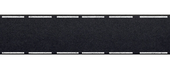 Straight asphalt road with white lines isolated on transparent background, top view