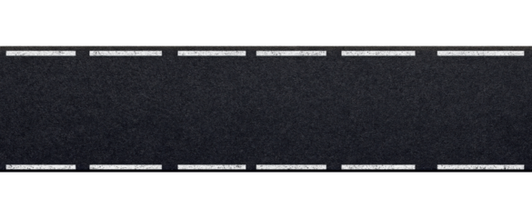 Straight asphalt road with white lines isolated on transparent background, top view