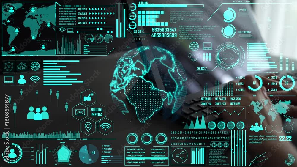 Poster data center monitoring dashboard visualize network performance, connection status, usage rate, and t