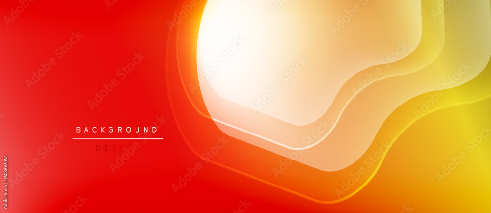 Poster abstract fluid shapes, warm color palette. red transitions to yellow, creating dynamic background de