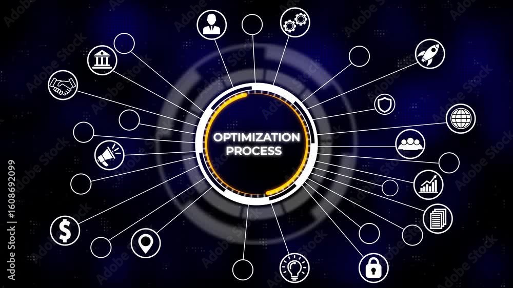 Aufkleber optimization software technology process system business concept. business, technology, internet and