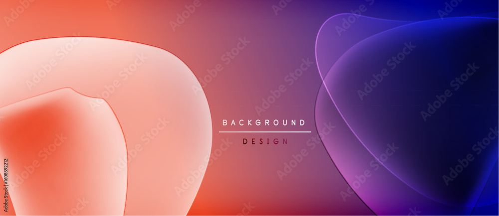 Poster abstract fluid shapes blend, creating vibrant gradient background. colors transition from coral to p