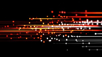 Abstract composition of glowing, streaking lines and particles in shades of red, orange, and white
