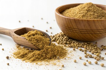  Asafoetida Powder in Dish with Spill on White Surface