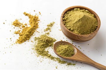  Asafoetida Powder in Dish with Spill on White Surface