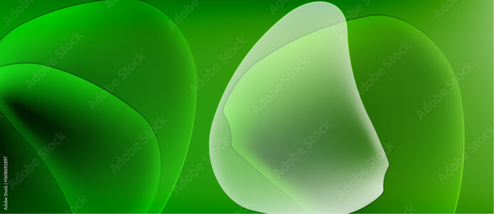 Poster abstract green shapes overlap, creating soft gradients. smooth forms suggest fluidity, depth, modern
