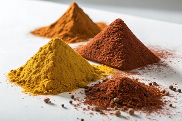 Triangle of Indian Spice Mounds on White Surface