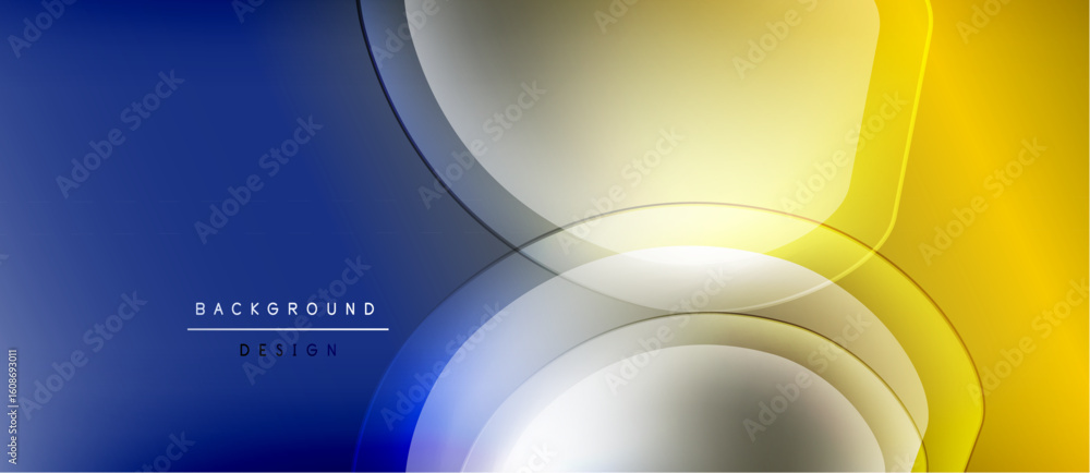 Poster abstract background features flowing curves, blue, yellow, white hues. modern design elements create