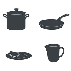 Kitchenware and Tableware Vector Illustration with Pot Pan Plate and Pitcher
