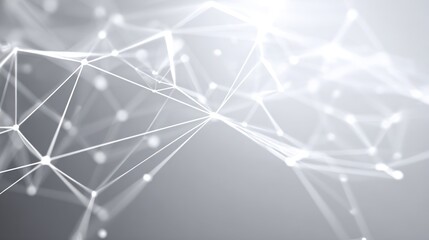 Abstract network of connecting lines and points. Light gray and white tones create a sense of movement and complexity