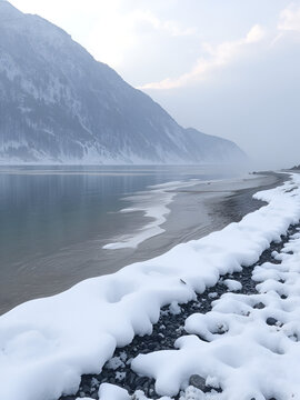 Next day at Loutraki after the Elpis rare nature phenomenon. Beach with snow.