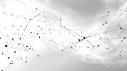 Abstract network of interconnected points and lines in grayscale