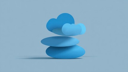 Stack of blue cloud-shaped objects and stones on a muted blue background