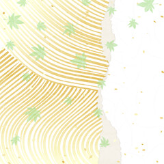 金色の波紋に青紅葉　和紙風の背景イラスト