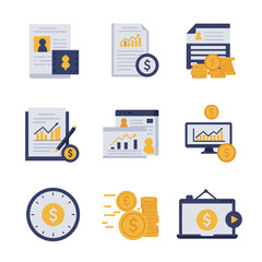 Financial Growth and Business Data Analytics Flat Icon Set Illustration