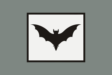 Black Bat Silhouette on White Square Background flying