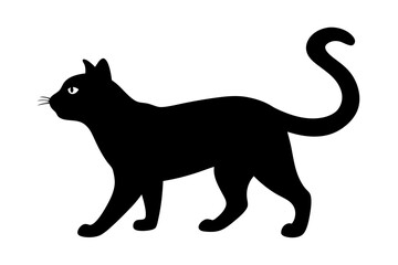 Black cat walking silhouette with tail up animal