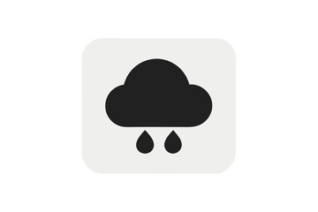 Black cloud with rain drops icon on clean white background