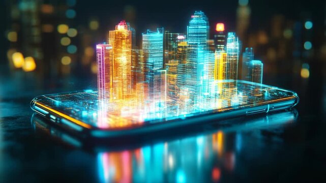 A futuristic city skyline smartphone showcases cuttingedge technology vibrant urban life, reflecting the innovative spirit of the metropolis and symbolizing the future of urban living and connectivity - Powered by Adobe