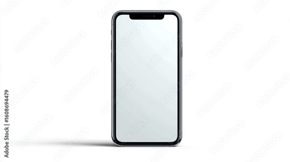 Poster smartphone device with a blank, illuminated screen on a white background