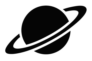 Black Silhouette Planet With Rings on White space galaxy