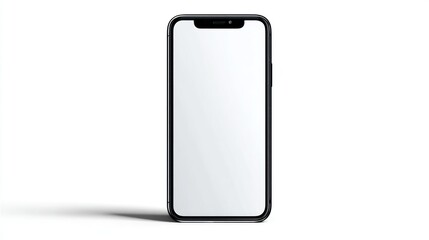 Blank screen phone stands against a white backdrop, showing shadow, sleek design